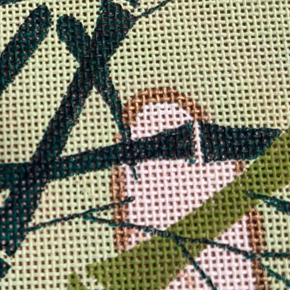 Hand Painted Vintage Needlepoint Canvas Asian Fan with Bamboo - Picture 3 of 5